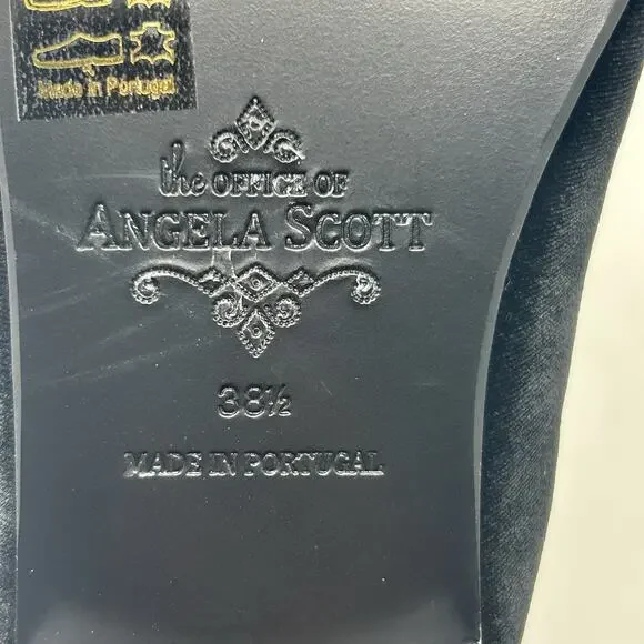 The Office of Angela Scott Adelaide Mule 38.5 Black Velvet Low Heel Wingtips NIB